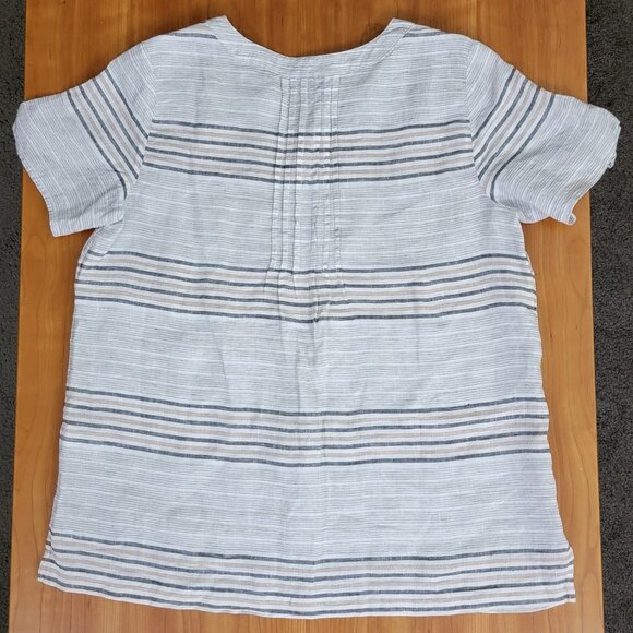 Talbots Reef Stripe Linen Tie-Sleeve Shirt - MP - Picture 7 of 11